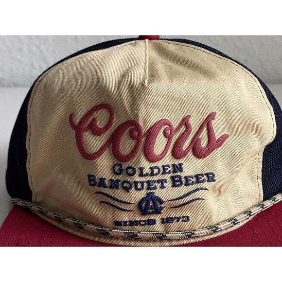 Coors Golden Banquet Beer Twill Rope Hat Tan Blue Red Retro SnapBack NEW - Picture 2 of 12